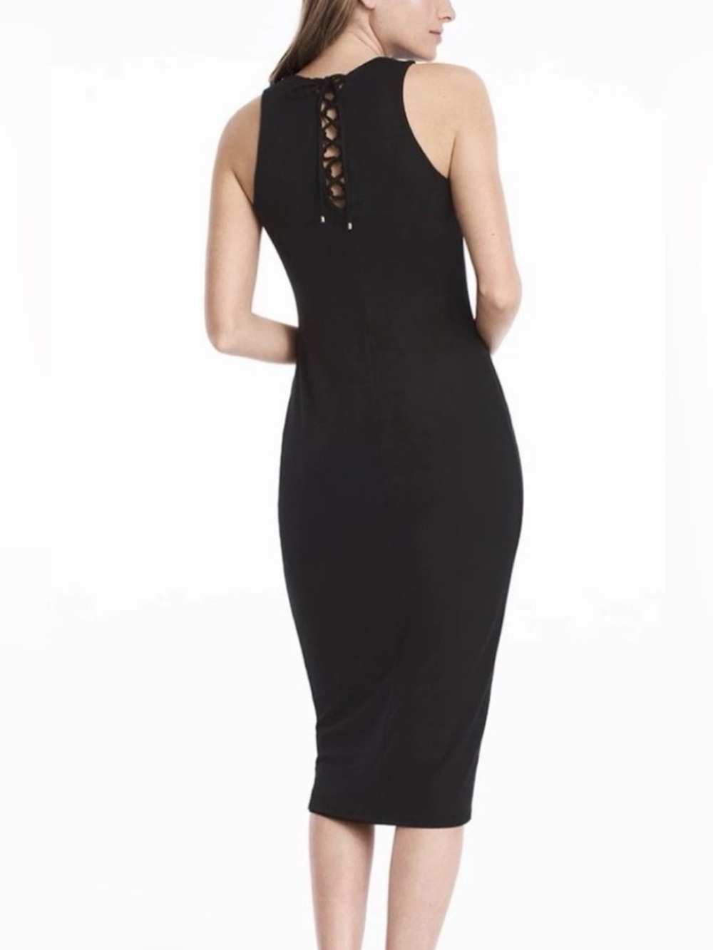 White House Black Market Sexy Lace Up Midi Dress LBD Size Medium